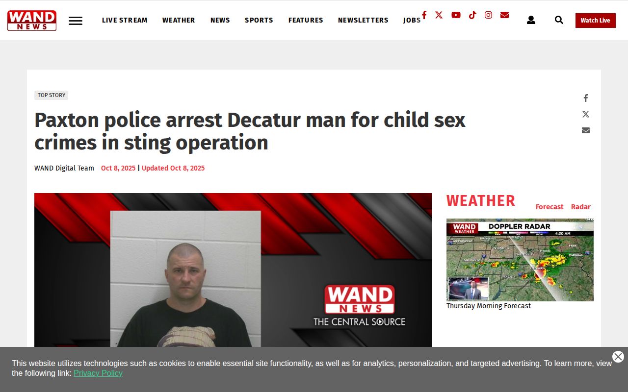 WAND Paxton arrest story with Ford County Sheriff's Office photo-attribution context, not a booking-photo gallery