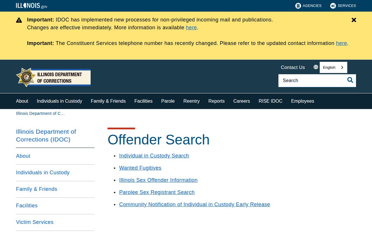 Illinois Department of Corrections offender search for state custody