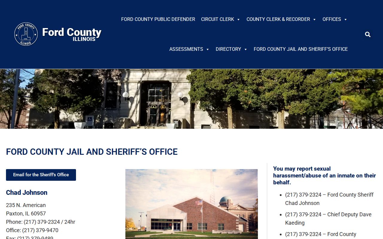 Ford County Sheriff's Office jail and booking records contact page