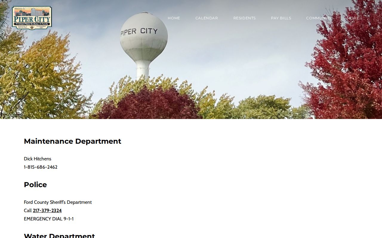Piper City departments page and Ford County booking-record source